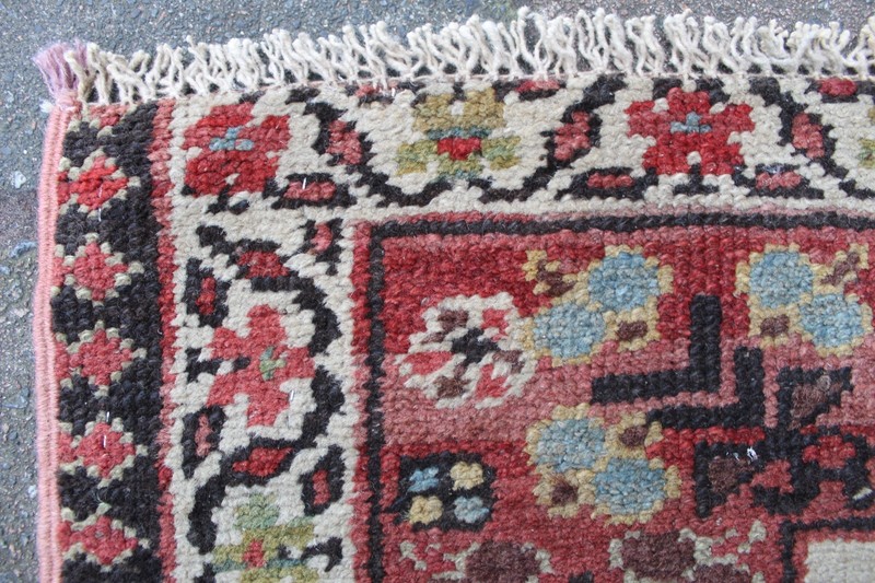 Antique Worn Hand Made Traditional Oriental Wool Brown Pink Large Rug 234x113cm gallery