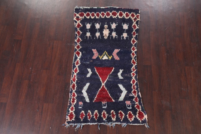 Navy Blue Moroccan Handmade Rug Foyer Tribal Semi-Antique Wool Accent Carpet 3x6 gallery