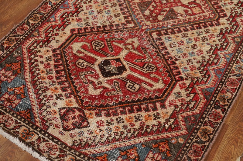 Vintage Tribal Traditional Handmade Geometric Runner Ivory/ Red Wool Carpet 3x10 gallery