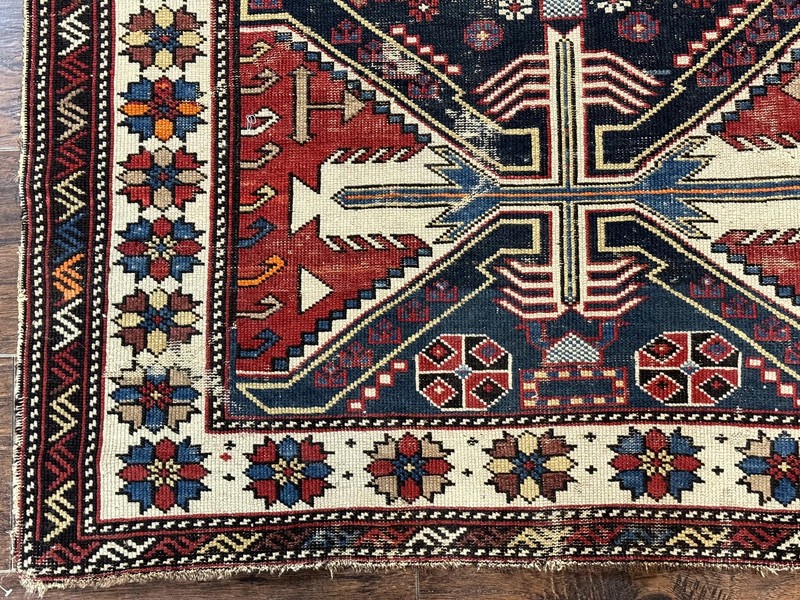 Antique Shirvan Caucasian Rug 3x5, Geometric Pattern, Red Navy Blue Beige gallery