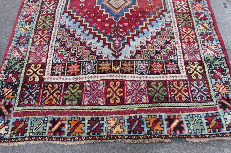 Vintage Worn Hand Made Traditional Oriental Wool Red Blue Large Rug 212x151cm gallery