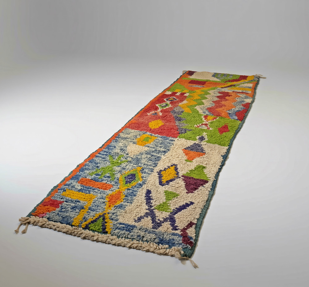 Colorful Runner Moroccan Berber Rug, Hallway Antique tribal Rug 9'8'' x 2'3'' ft