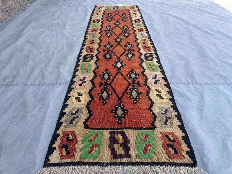 2x6 Vintage Terracotta Faded Afghan Tribal Flat Weave Kilim Oriental Runner Rug gallery