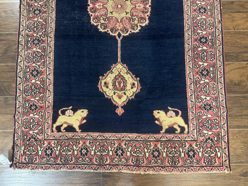 Antique Per'sian Rug 4x6 Semi Open Field Navy Blue Lion Pictorials gallery