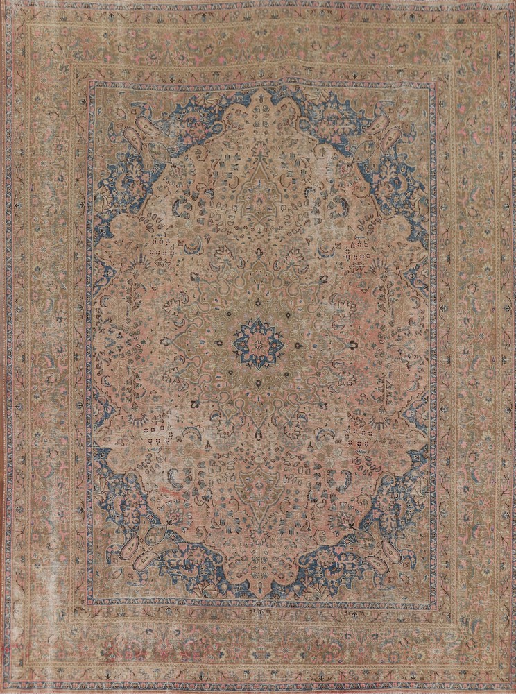 Semi-Antique Muted Distressed Pink Mashaad Living Room Rug 10x12 Handmade Carpet