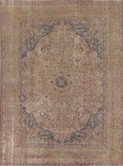 Semi-Antique Muted Distressed Pink Mashaad Living Room Rug 10×12 Handmade Carpet