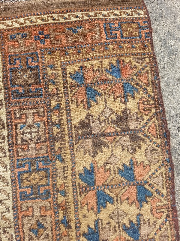 Vintage Hand Made Traditional Rug Oriental Wool Multicolor Carpet 125x38 cm gallery
