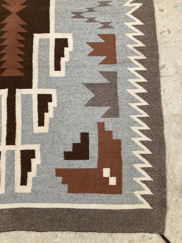 Antique Handwoven Mexican Authentic Two Grey Hill Native Wool Rug 45.6x31.4 In gallery