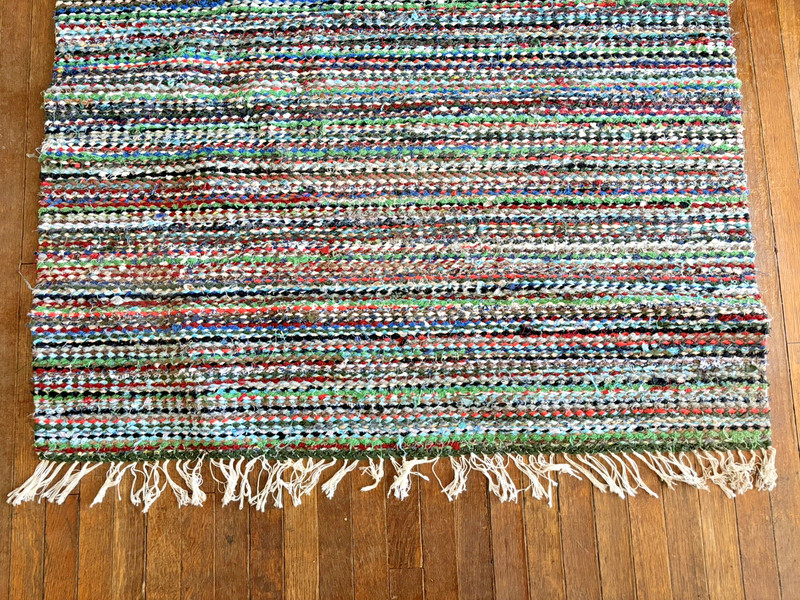 Large Swedish Hand Made Rag Rug (43 x 65 inches) 1930s RARE, HTF gallery
