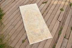 Vintage Rug 18”x41” Small Carpet Doormat Hand Knotted Muted Color 48x105cm