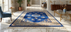 Antique Chinese Peking Art Deco Rug 1920s Nichols Blue Wool Large 100kg Carpet