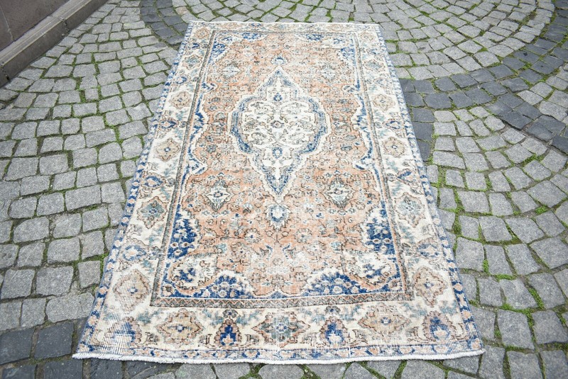 Oushak Rug 3'8 x 6'5 ft Muted Dye Turkish Kilim Vintage Wool Low Pile Oushak Rug gallery