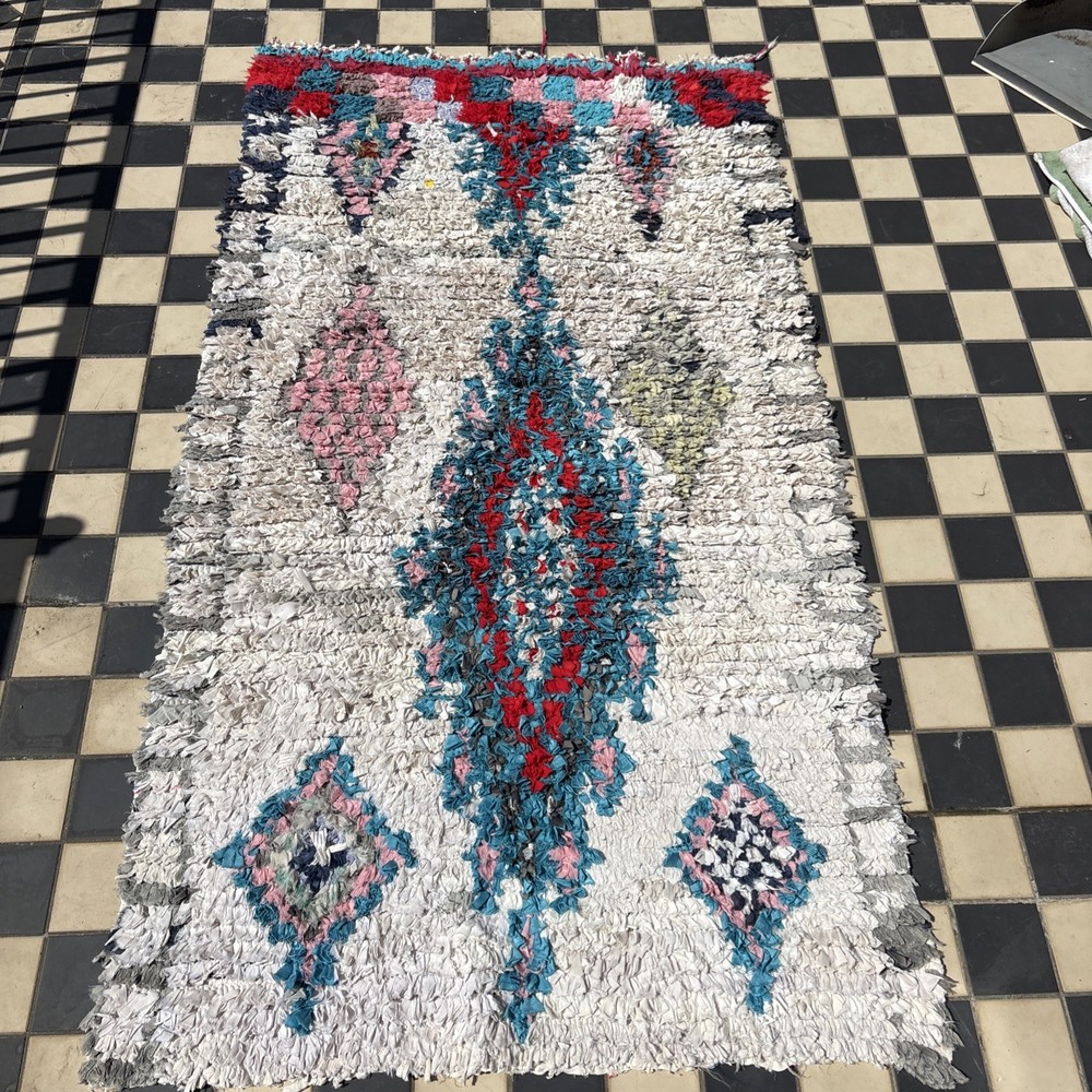 Vintage Hand Made Moroccan Boucherouite Cotton Rag Rug 166 x 94cm