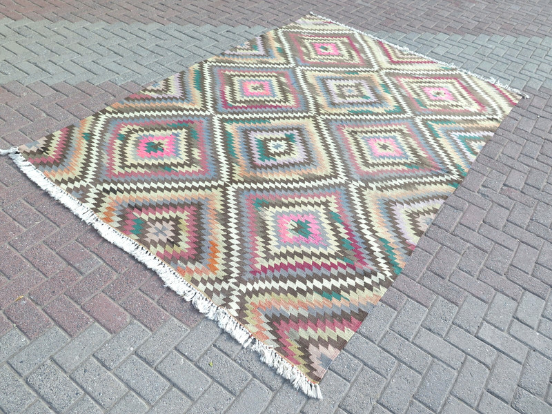 Turkish Kilim Wool Rugs, Area Rug, Handmade Floor Carpet, Large Teppich 78"X115" gallery