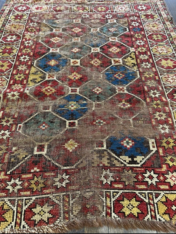 Antique Caucasian distressed kazak circa 1900 Wonderful Colors And Design 3x3’6 gallery