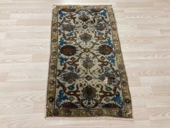 Beige Handmade Oushak Wool Doormat, Small Vintage Turkish Entry Rug, 1.7 x 3 ft