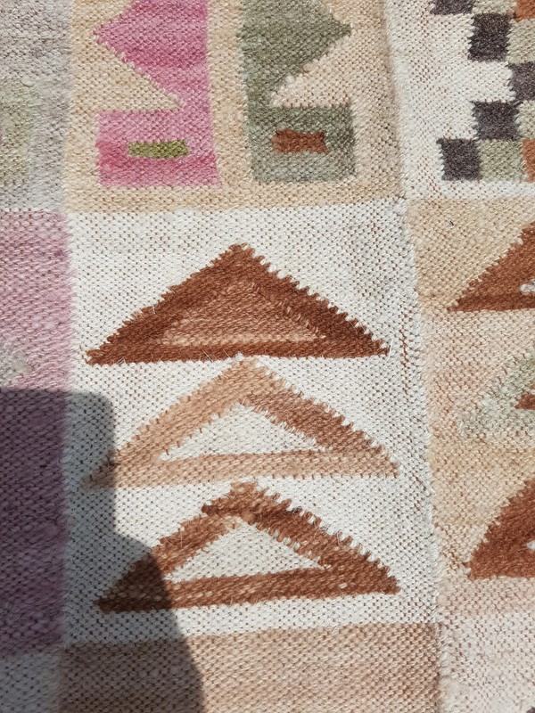Distressed Vintage Peruvian Ayacucho Inca Calendar Hand Loom Tapestry 4.9x3.4 ft gallery