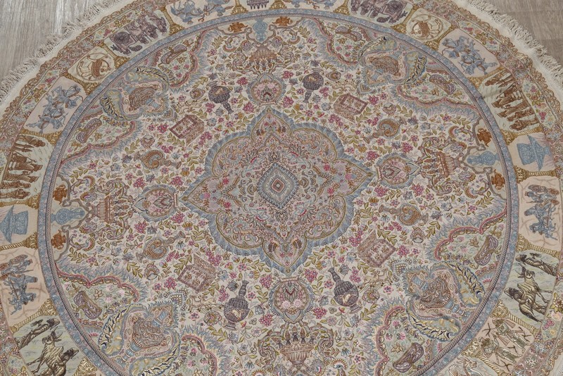 Antique Vegetable Dye Round Rug 8x8 Ft Handmade Wool & Silk Oriental Carpet gallery