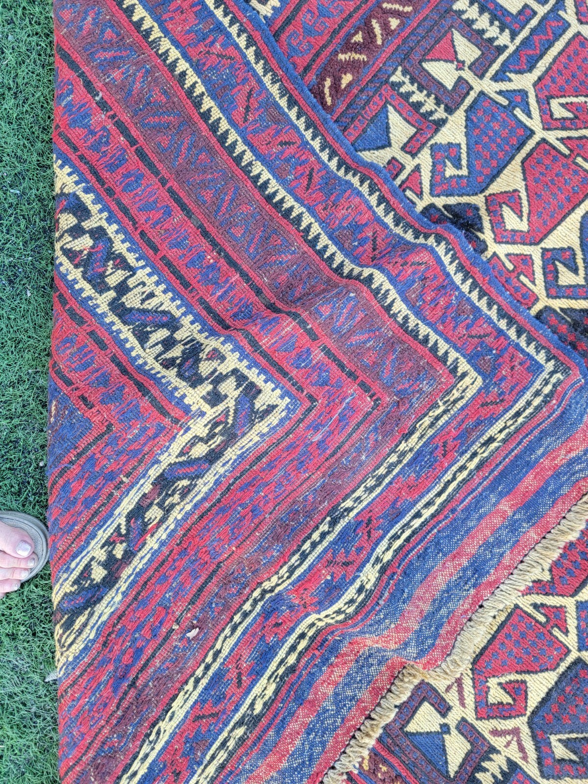 Rug 77"x105" Hand Woven Carpet Red & Blue gallery
