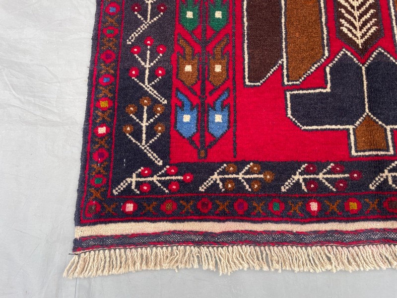 2'10x4'11 ft Vintage Afghan Baluchi Hand Knotted Wool Red Navy Brown Tribal Rug gallery