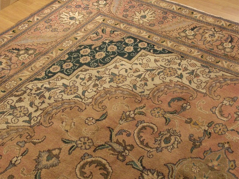 9.6 x 12.8 ft VINTAGE HAND KNOTTED Antique 1930s Tabrez OUSHAK VEG DYED Wool RUG gallery