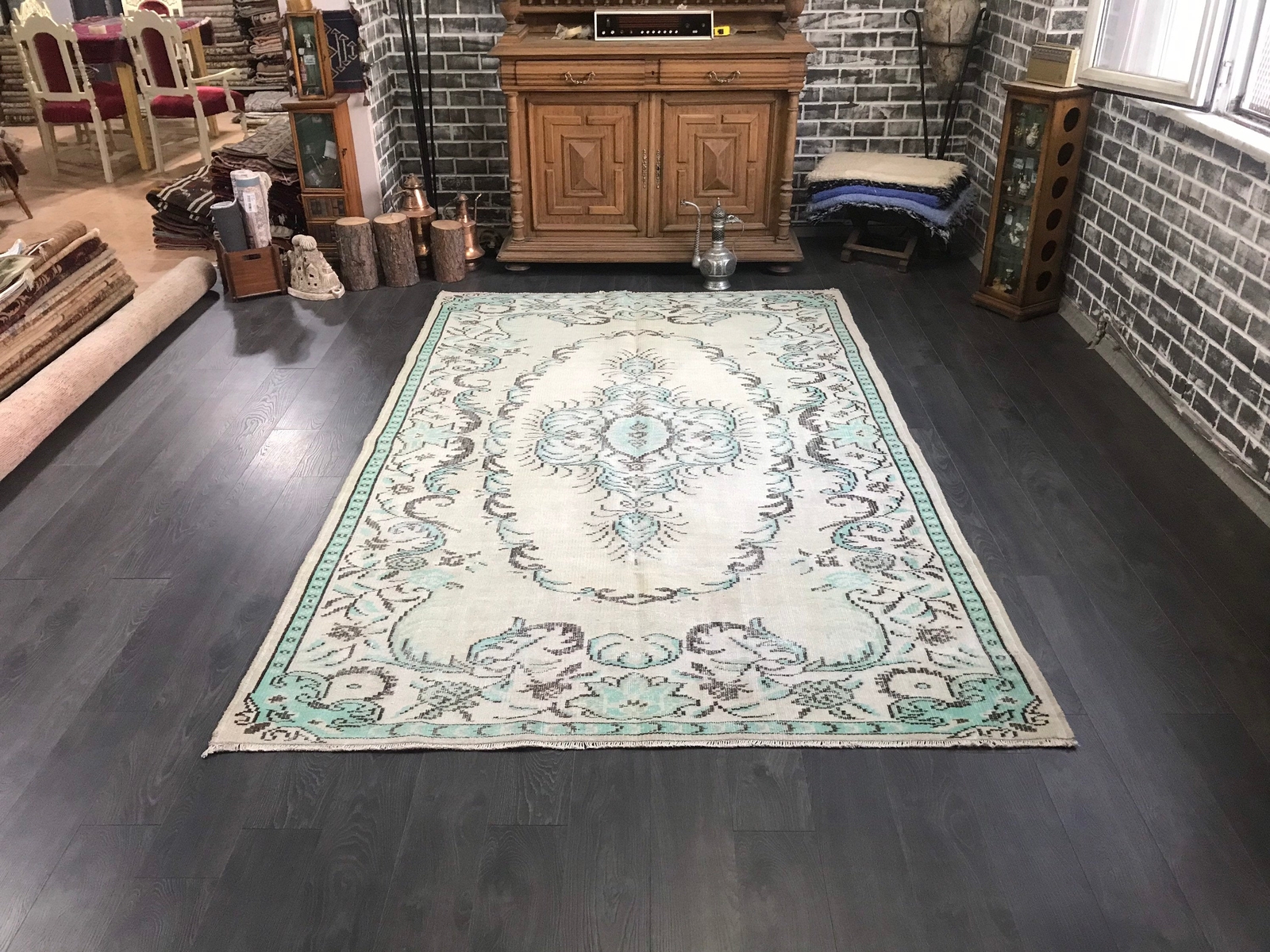 Green Turkish Rug, Large Turkish Rug, Green Vintage Rug, Large Area Rug, Handmad gallery