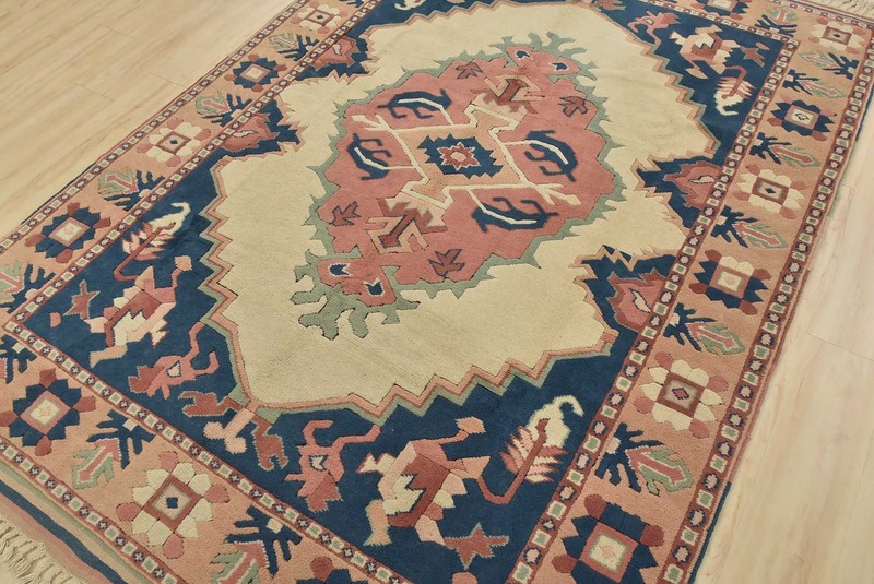 Vintage Tribal Rug 6′ x 8’3” White Wool Geometric Hand-Knotted Oriental Carpet gallery