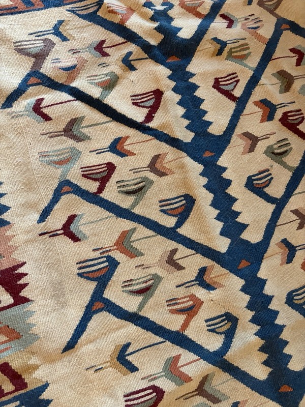 Estate Sale Aztec Turkish Vintage Wool Kilim Rug 46 X60 Inches Hand Woven gallery