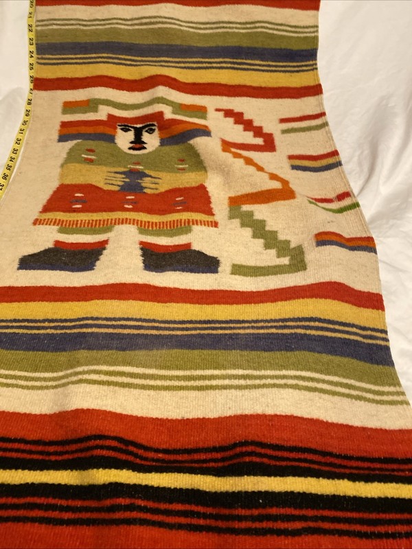 Vintage 72”X23” Inca Aztec Mayan Runner Rug Wall Hanging 100% Wool. (Read) gallery