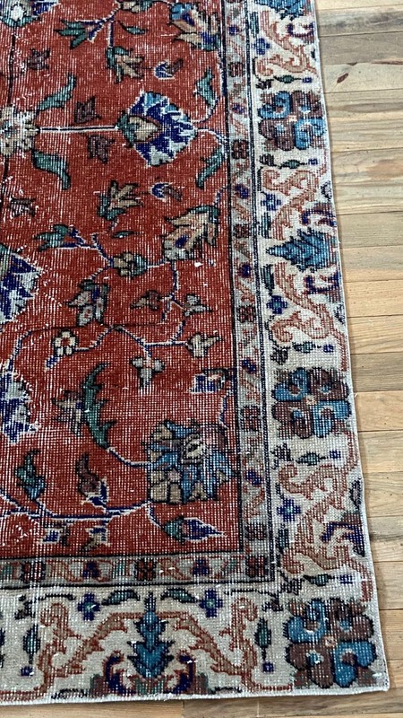 Vintage Handwoven Wool Rug 104x190 cm (3.4x6.2 ft) – Rust Red Oriental Carpet gallery