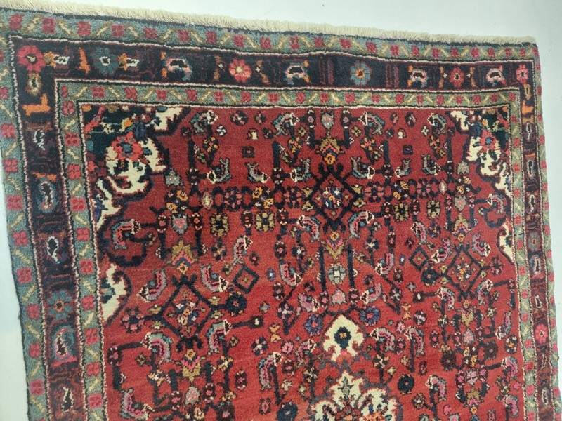 Antique Oriental Hand-Knotted Wool Area Rug Red/Blue 4'3" x 6'5" gallery