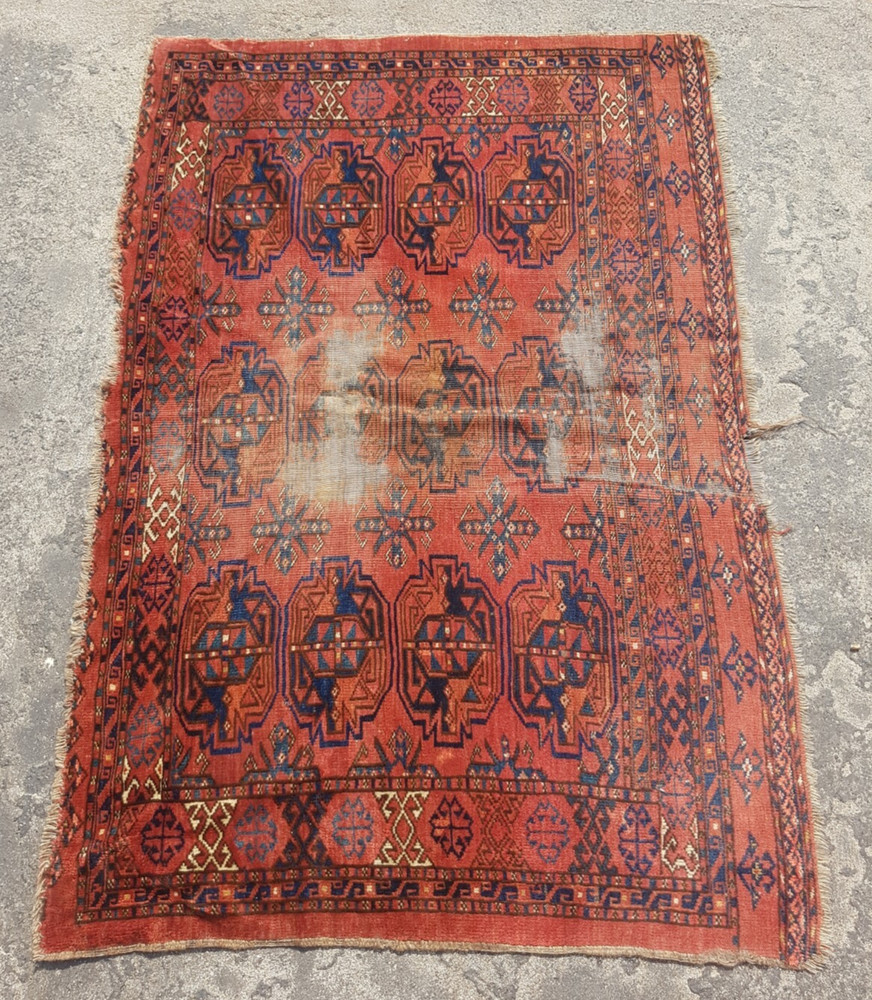 Vintage Hand Made Traditional Rug Oriental Wool Multicolor Carpet 136x92 cm