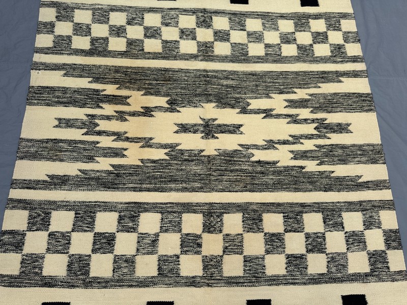 Vintage 5'6 x 7'10 Ft Moroccan Flat Weave Kilim Rug, Black White Geometric Rug gallery