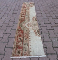 Anatolian Vintage Cream Runner Rug Oushak Oriental Handmade Wool Carpet 2×7 ft