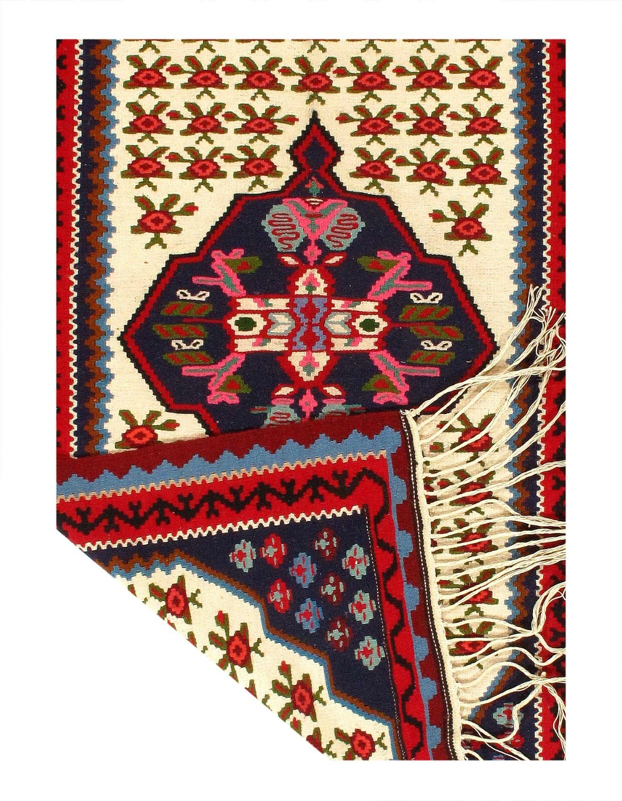 Vintage Multi color Fine Hand woven Kilim Sneh Rug 3'7"x 6'2" gallery