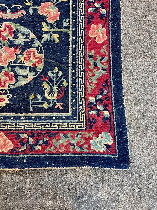 Collectible Rare Antique Tibetan Rug with Metole Design All Vegetable Dyed Wool gallery