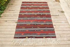 Turkish Kilim 3×5 Handwoven Sivas Natural Wool Cicim Tribal Kilim Rug 105x160cm