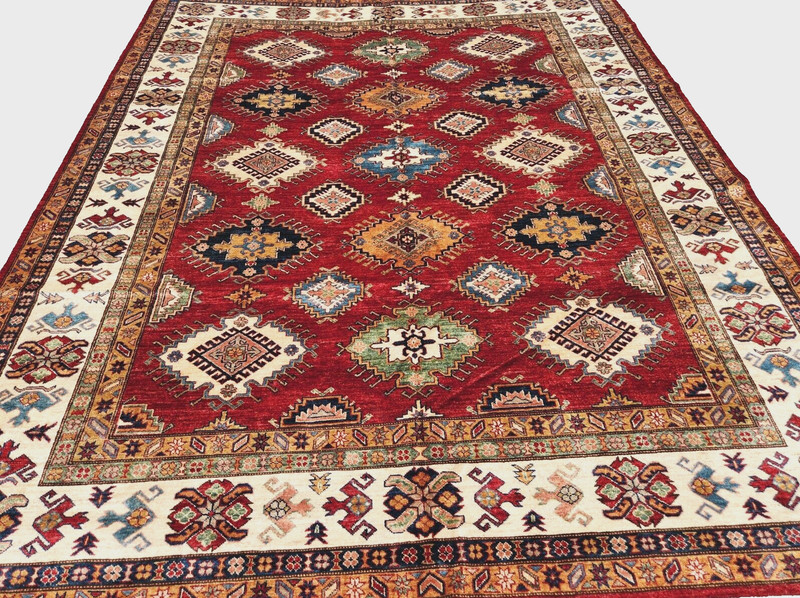 8'x10' HAND-KNOTTED CAUCASIAN KAZAK SERAPE HERIZI TRIBAL WOOL RED RUG gallery