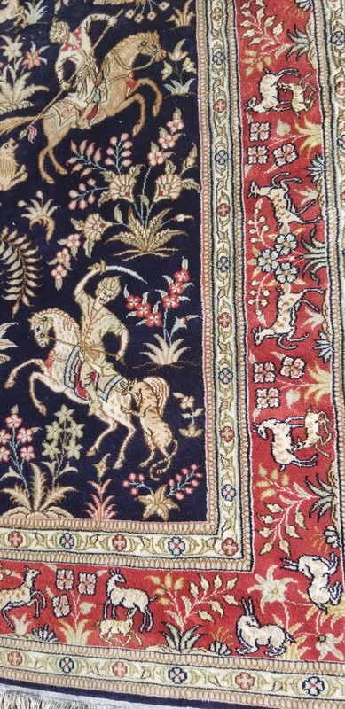 SUPER FINE SIGNED HAND WOVEN SILK HUNT SCENE PICTORIAL RUG MAT RECTANGULAR 5X3 gallery