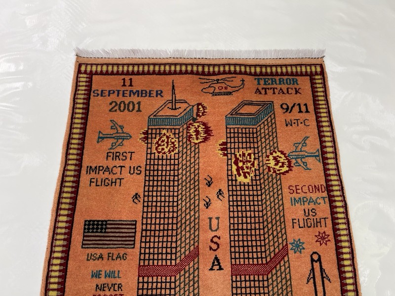 #599 Handmade rug 9/11 twin towers War Rug Afghan War Rug Handicrafts 128x95 Cm gallery