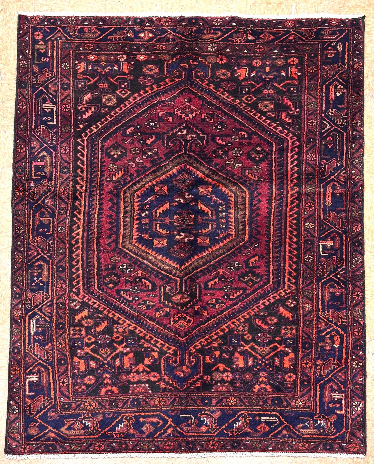 5x7 Vintage Zanjan Rug Hand Knotted Wool Tribal Geometric Oriental Red Navy Area gallery
