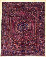 5×7 Vintage Zanjan Rug Hand Knotted Wool Tribal Geometric Oriental Red Navy Area