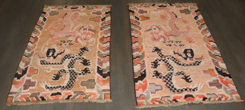 Pair of Antique Tibetan Dragon Rugs Size 3'2''x5' gallery