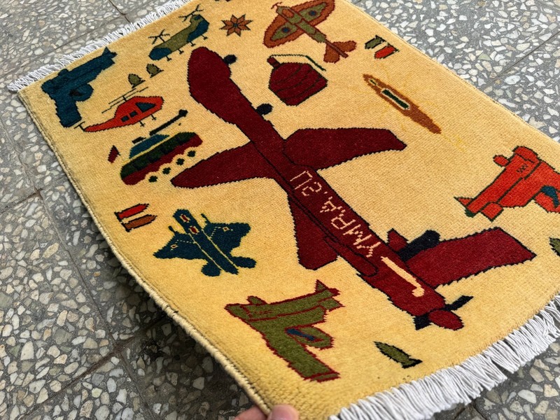 2x2.8 Afghan Hand Knotted War Rug Drone Pistols Wool Carpet New gallery