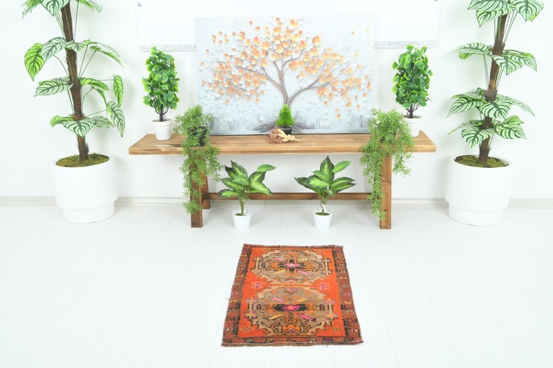 Turkish Door Mat Small Rug 2x3 Hand-Knotted Vintage Oushak Mini Rug Carpet,898 gallery