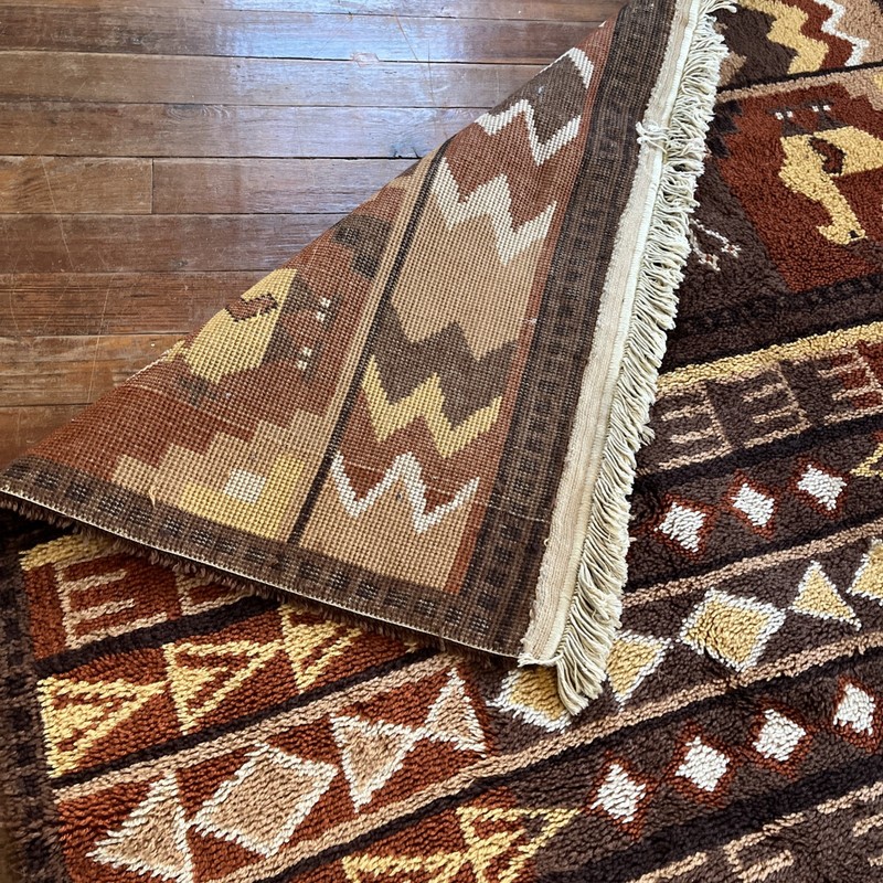 Vtg wool Berber Danish Rya Rug Mid Century Modern Love Birds 4'.6"X 6'.6 Denmark gallery