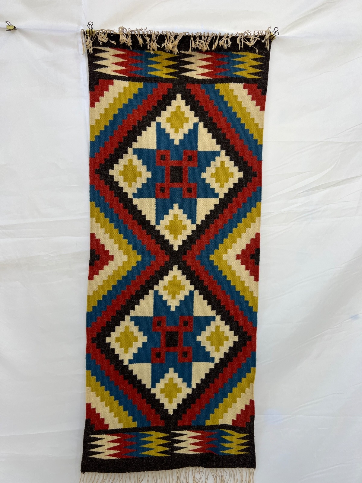 Vintage Swedish Rölakan Rug Wool Runner Star Diamond Tapestry Wall Hanging MCM gallery