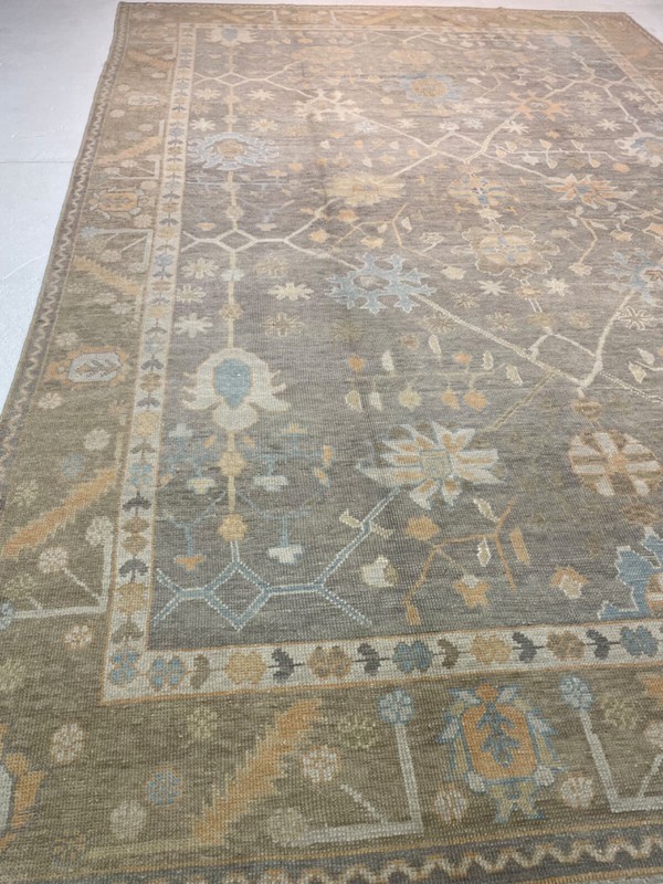 Antique Oriental Hand-Knotted Wool Area Rug Turkish Oushak Gray 9'6" x 13'9" gallery
