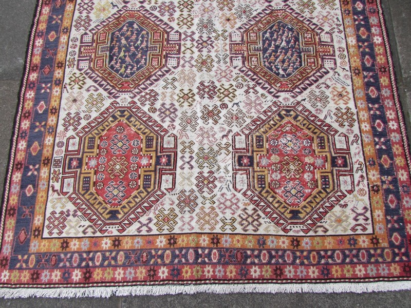 Vintage Traditional Hand Made Oriental White Red Silk Somak Kilim 198x132cm gallery