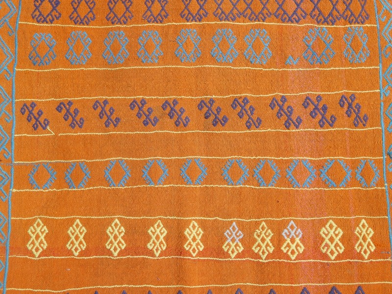 Tangerine Vintage Runner Rug, Handmade Long Wool Tribal Aisle Carpet 33"x117" gallery